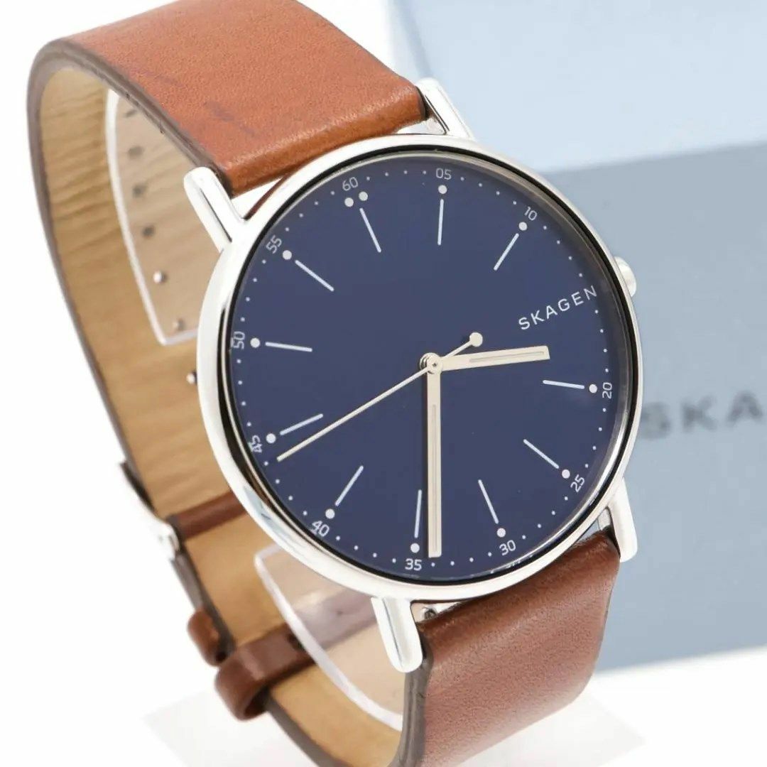 一点物》SKAGEN 腕時計 ブルー ラウンド メンズ レザー クォーツr-