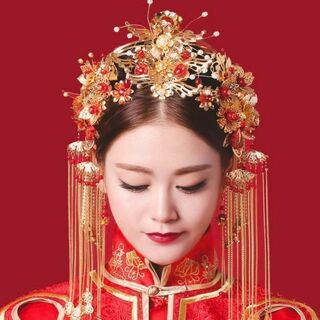髪飾り＆ピアスセット 中国 結婚式 漢服 ヘッドドレス コスプレ ウエディング(その他)