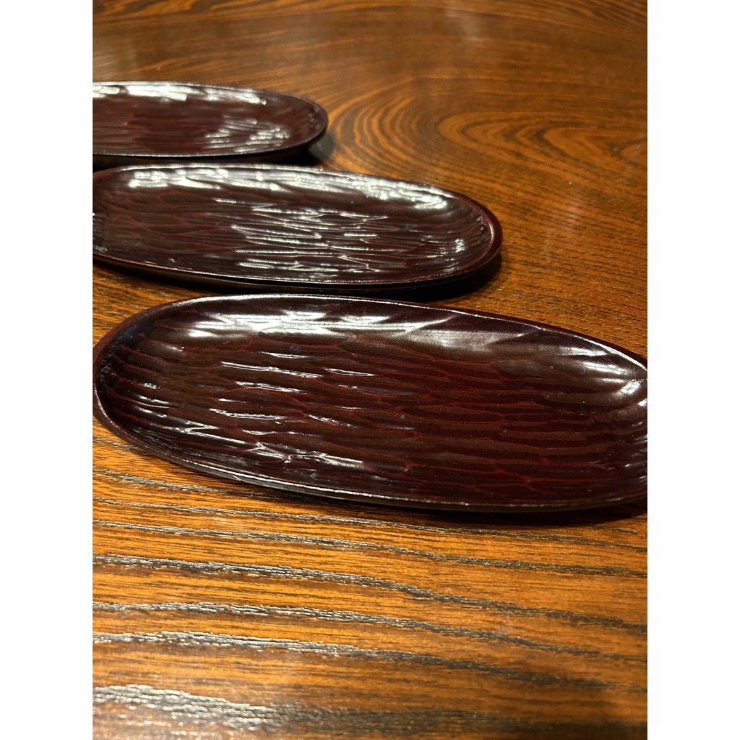 おしぼり皿　3つ　木製　塗り エンタメ/ホビーの美術品/アンティーク(漆芸)の商品写真