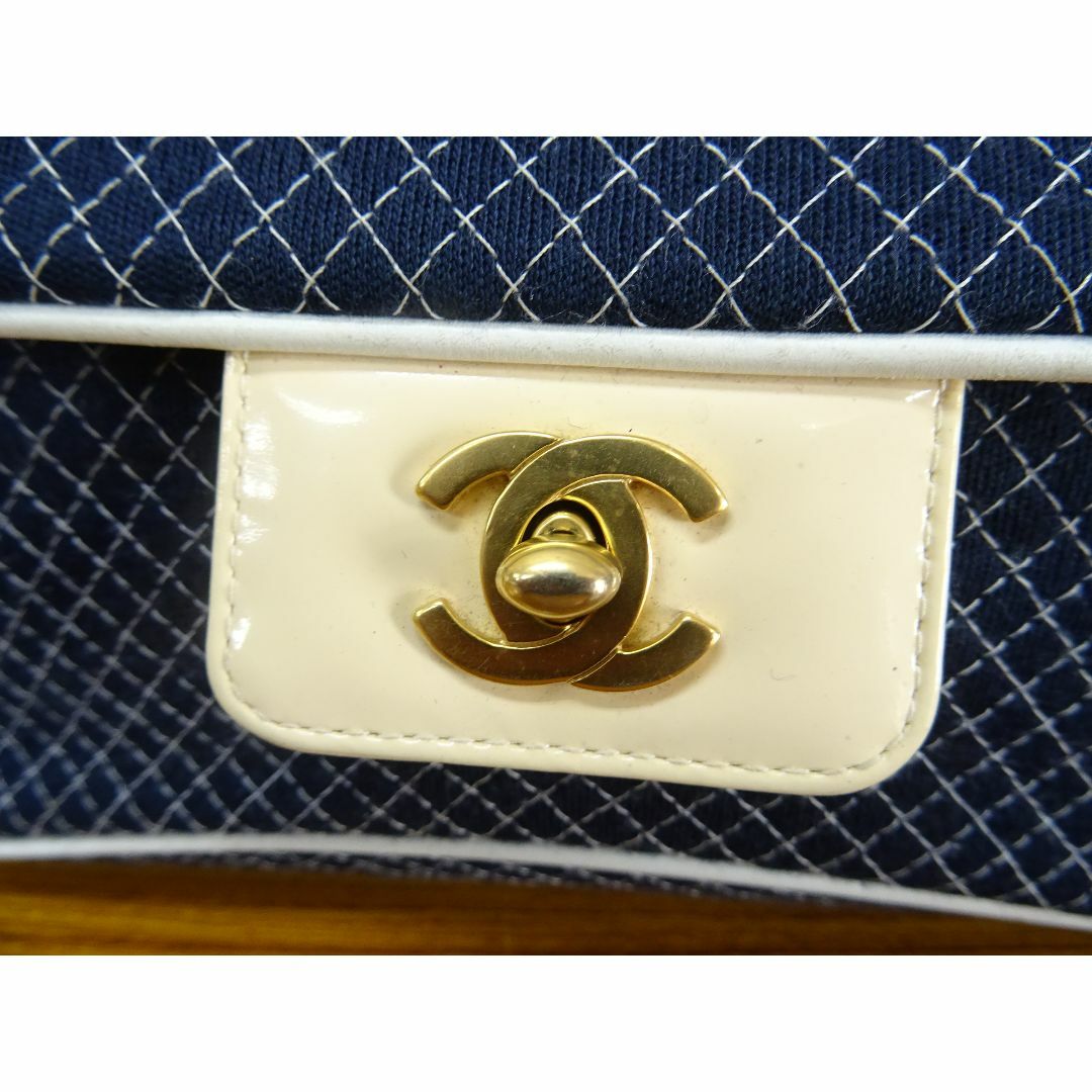 K名004/ CHANEL マトラッセ チェーン バッグ ネイビー コットン