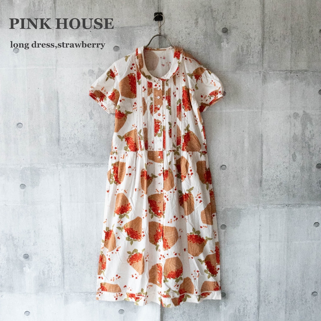 新作 【PINK HOUSE】ピンクハウス ロングワンピース ピコフリル イチゴ
