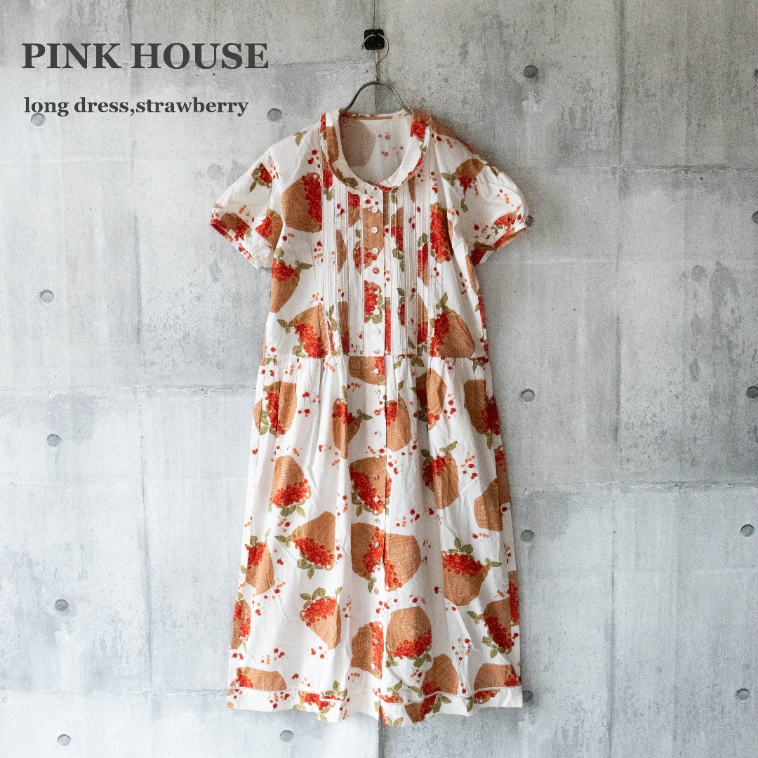 PINK HOUSE(ピンクハウス)の【PINK HOUSE】ピンクハウス　ロングワンピース　ピコフリル　イチゴ レディースのワンピース(ロングワンピース/マキシワンピース)の商品写真