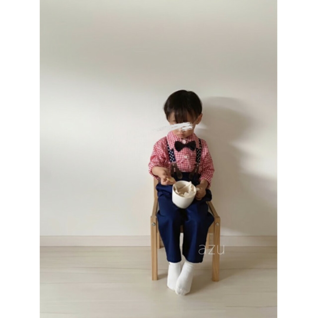 子供服 90 赤 チェックシャツ パンツ 星 サスペンダーセット スター 新品 キッズ/ベビー/マタニティのベビー服(~85cm)(シャツ/カットソー)の商品写真