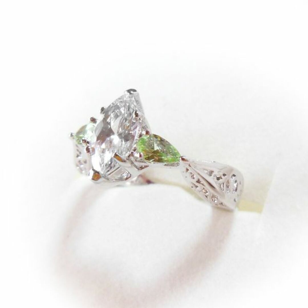 グリーンアメジスト 高品質czダイヤモンド シルバーリングBY 12号 レディースのアクセサリー(リング(指輪))の商品写真