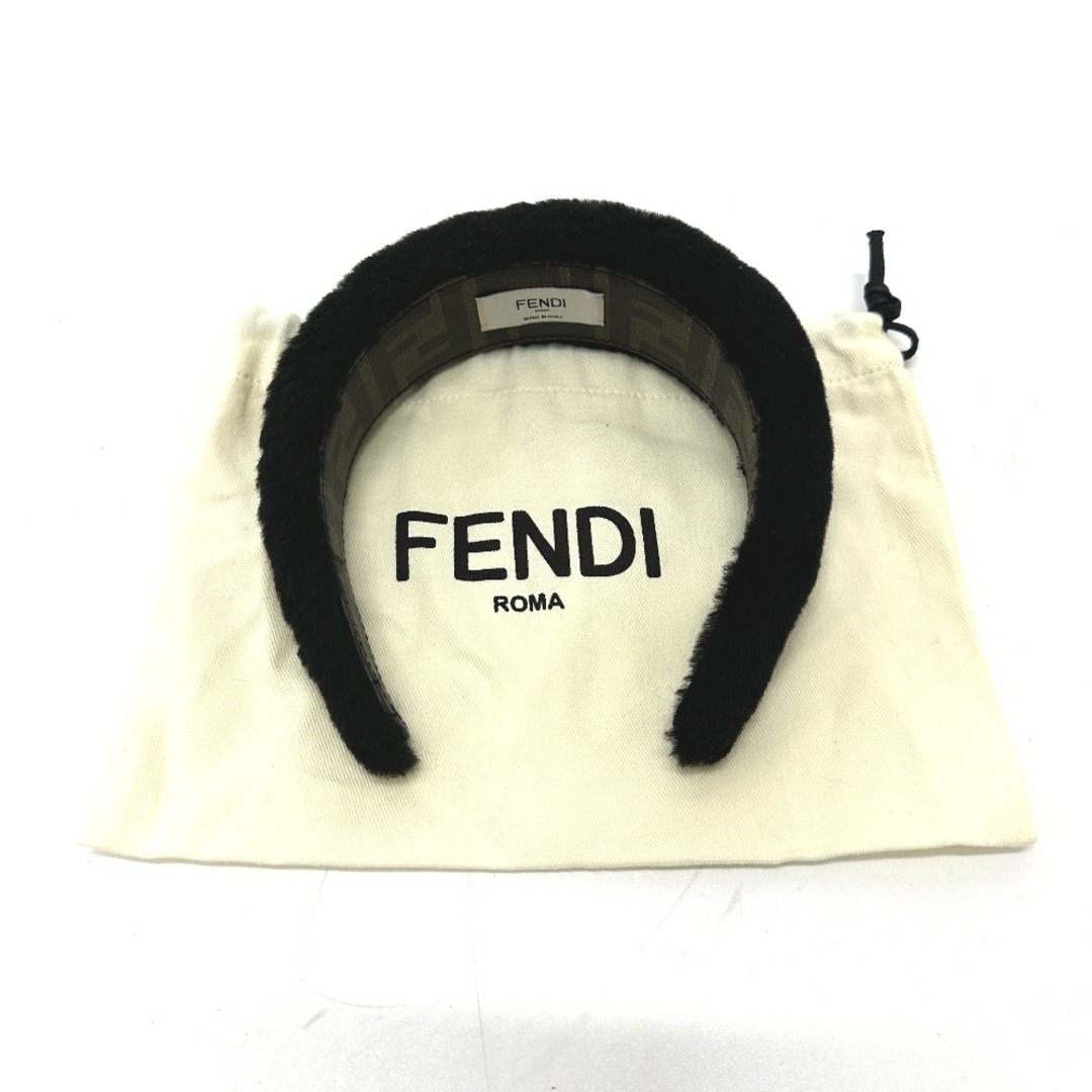 フェンディ FENDI ボア ズッカ ヘアバンド ヘッドバンド ヘアアクセサリー カチューシャ ファー ブラック 美品