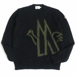 モンクレール(MONCLER)の美品□モンクレールグルノーブル MAGLIA TRICOT GIROCOLLO ロゴデザイン/ワッペン付き モヘア混 ロングスリーブニット 黒 S イタリア製(ニット/セーター)