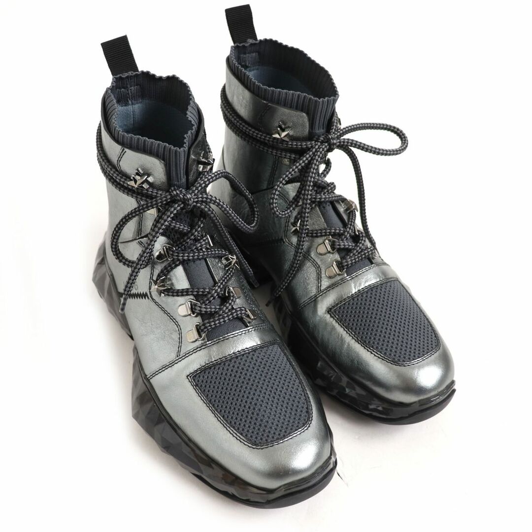 JIMMY CHOO(ジミーチュウ)の未使用品□ジミーチュウ DIAMOND SPACE BOOT バケッタレザー×ニット スタースタッズ 6ホール スペースブーツ/ハイカットスニーカー 銀 42 メンズの靴/シューズ(スニーカー)の商品写真