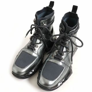 ジミーチュウ(JIMMY CHOO)の未使用品□ジミーチュウ DIAMOND SPACE BOOT バケッタレザー×ニット スタースタッズ 6ホール スペースブーツ/ハイカットスニーカー 銀 42(スニーカー)