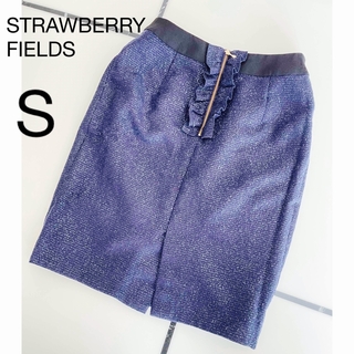ストロベリーフィールズ(STRAWBERRY-FIELDS)のストロベリーフィールズ スカート コクーンスカート　お呼ばれ　S ネイビー(ひざ丈スカート)