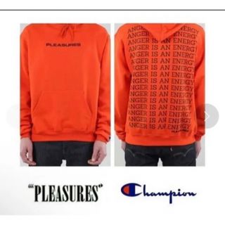 プレジャー(PLEASURES)のPLEASURES  CHAMPION プレジャーズ　ロゴプリントパーカー　M(パーカー)