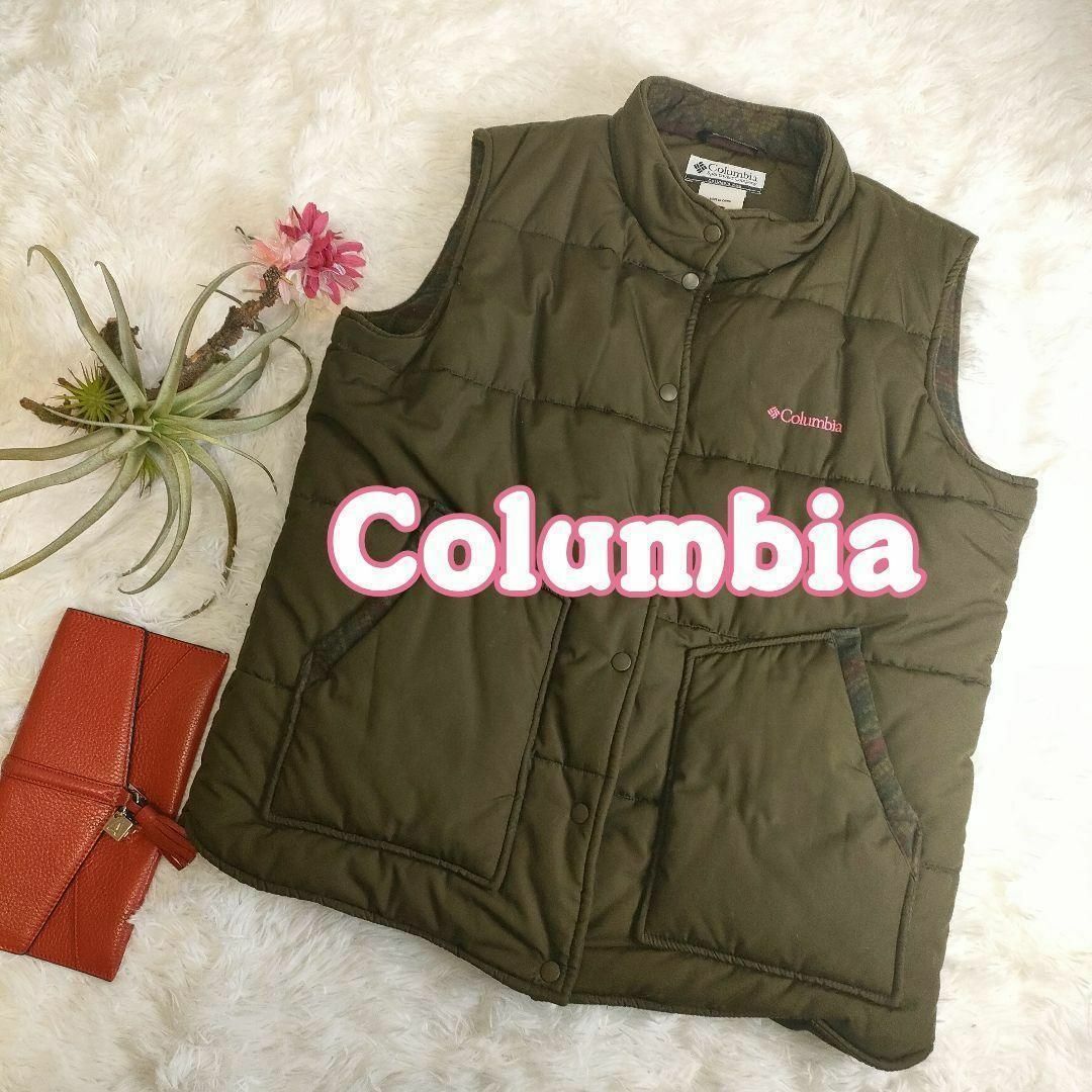 コロンビア ダウンベスト Columbia ベスト カーキ ジャガード コットン 