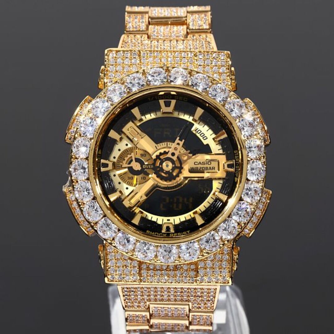 G-SHOCK(ジーショック)のG-SHOCK カスタム GA110GB 大粒CZダイヤ(キュービックジルコニア）幅22mm 極太ベルト ゴールド フルカスタム CZダイヤ（キュービックジルコニア） メンズの時計(腕時計(アナログ))の商品写真