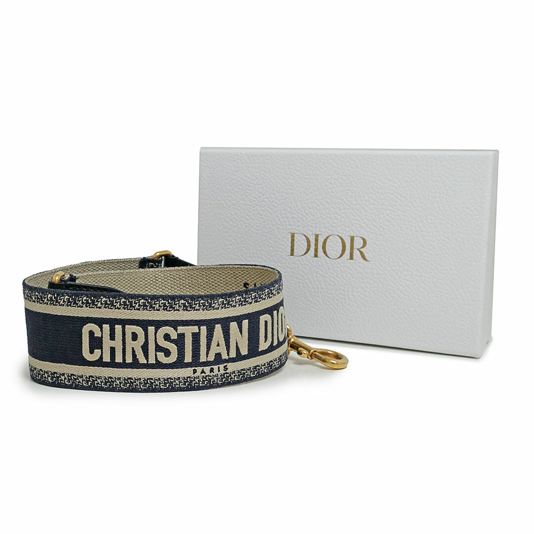 Christian Dior(クリスチャンディオール)のクリスチャンディオール PARIS エンブロイダリー ショルダーストラップ キャンバス カーフスキン レザー ネイビー ベージュ アンティークゴールド金具 S8552CBTE 箱付 Christian Dior（未使用　展示品） レディースのバッグ(その他)の商品写真