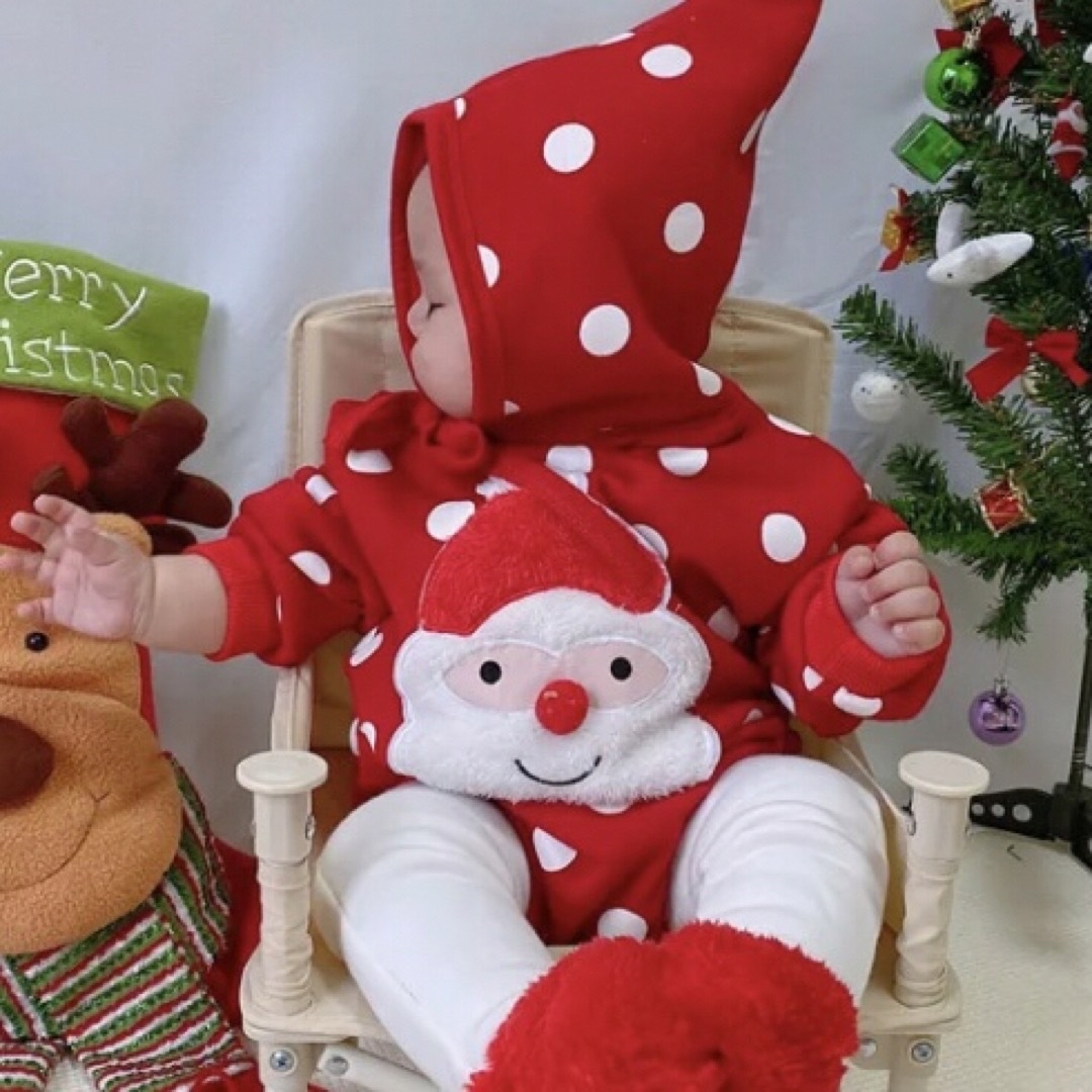 クリスマス 真っ赤なお鼻の サンタさん ロンパース ❁ 赤 レッド  90cm エンタメ/ホビーのコスプレ(衣装一式)の商品写真