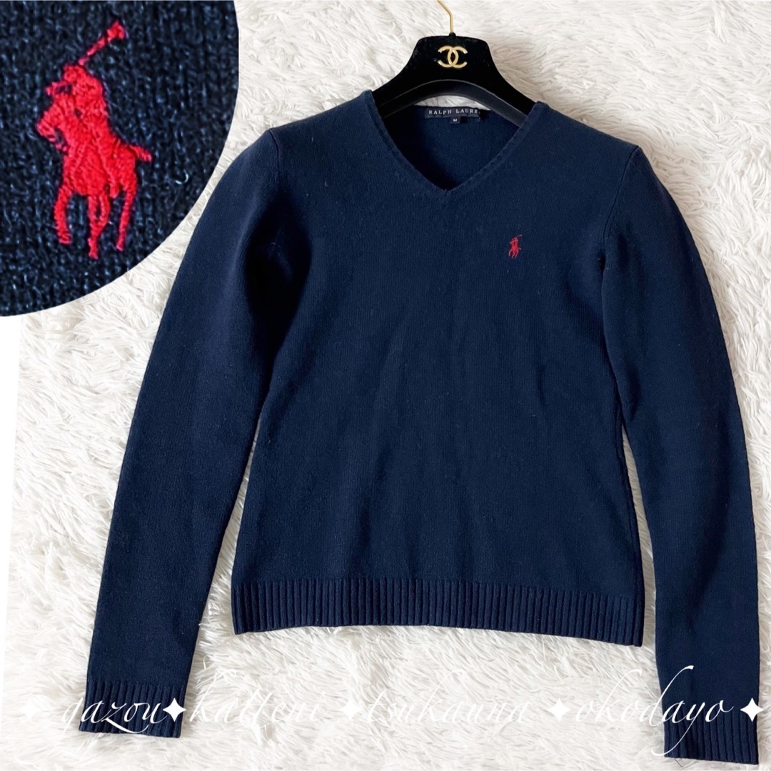 Ralph Lauren(ラルフローレン)のラルフローレン ウール ニット セーター ワンポイント刺繍 ネイビー M レディースのトップス(ニット/セーター)の商品写真