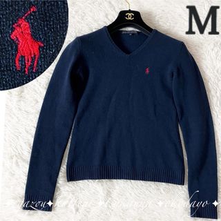 ラルフローレン(Ralph Lauren)のラルフローレン ウール ニット セーター ワンポイント刺繍 ネイビー M(ニット/セーター)