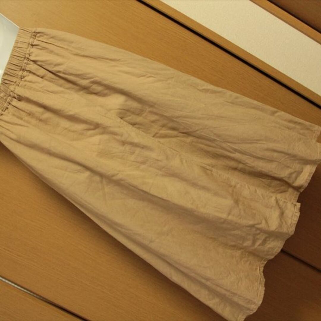 AEON(イオン)の2回着！リネン混 ボリューム ギャザースカート ベージュ系 サイズＭ 裏地綿混 レディースのスカート(ロングスカート)の商品写真