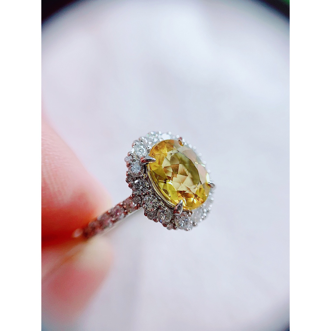 ★2.4ct★✨大粒イエローベリル0.95ctダイヤモンドリング指輪 レディースのアクセサリー(リング(指輪))の商品写真