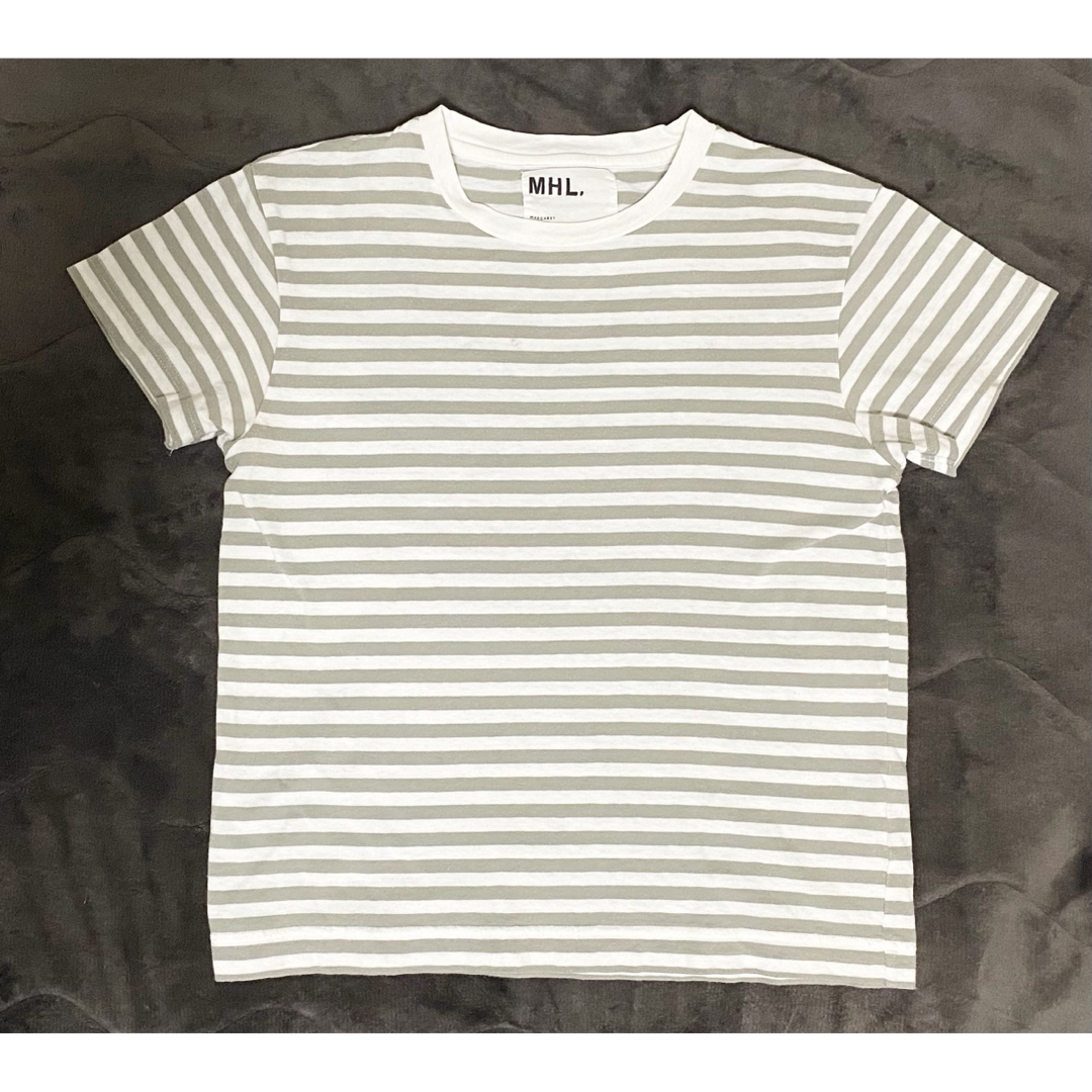 MHL.(エムエイチエル)のMHL  ボーダー　Tシャツ　グレー×ホワイト　レディース　II サイズ　M レディースのトップス(Tシャツ(半袖/袖なし))の商品写真