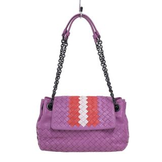 ボッテガヴェネタ(Bottega Veneta)の　ボッテガ・ヴェネタ BOTTEGA VENETA イントレチャート チェーンハンドバッグ パープル×レッド×ホワイト レザー レディース ハンドバッグ(ハンドバッグ)