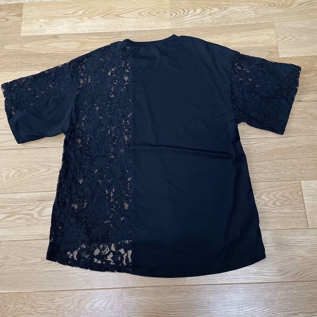 LANVIN en Bleu(ランバンオンブルー)のランバンオンブルー　レースコンビTシャツ　38 ブラック レディースのトップス(Tシャツ(半袖/袖なし))の商品写真