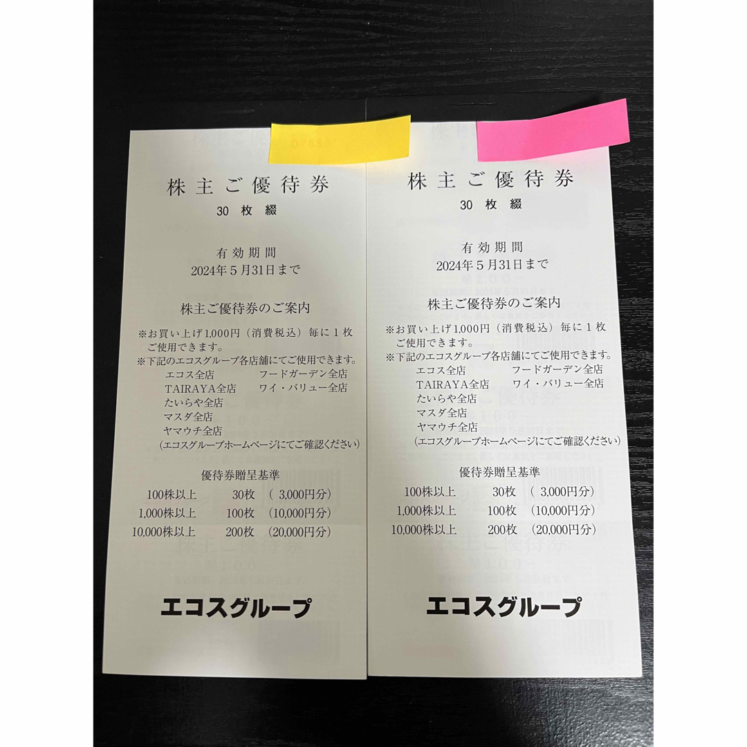 エコス株主優待券　30枚綴り2冊　6,000円分 チケットの優待券/割引券(ショッピング)の商品写真