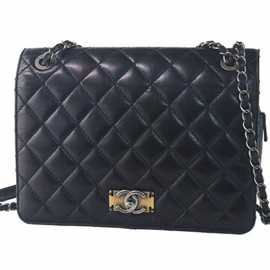 シャネル CHANEL マトラッセ チェーン ショルダーバッグ シルバー金具20cmサイズ奥