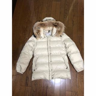 MONCLER ラクーンファー ダウンジャケット コート●0●光沢ベージュ