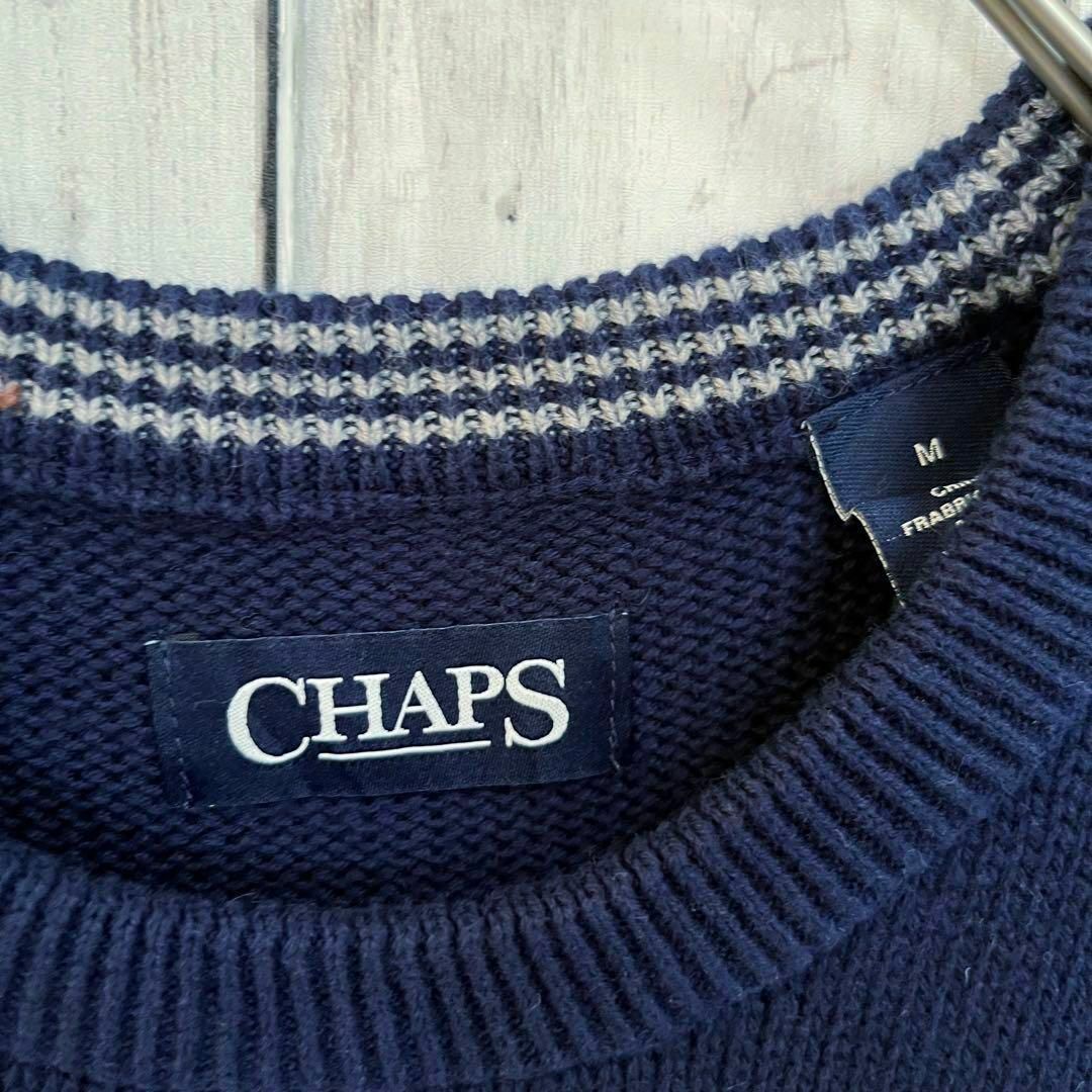 CHAPS(チャップス)のアメリカ古着　CHAPS ワンポイント刺繍ロゴコットンニットセーター　Mネイビー メンズのトップス(ニット/セーター)の商品写真