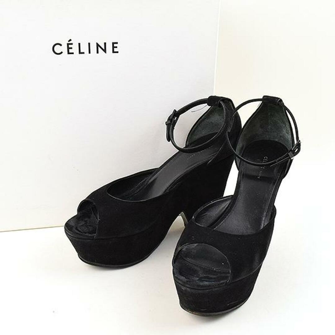 celine(セリーヌ)のCELINE セリーヌ スエードレザーヒールウェッジソールサンダル ブラック 37.5 レディースの靴/シューズ(バレエシューズ)の商品写真
