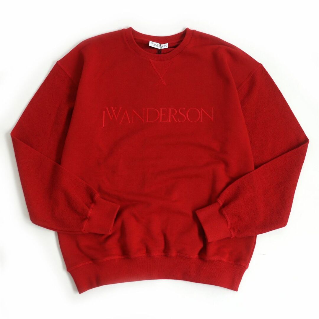 未使用品□JW ANDERSON/JWアンダーソン ロゴ刺繍 袖切り替え ロングスリーブ スウェットシャツ/トレーナー レッド L イタリア製 正規品58cm着丈