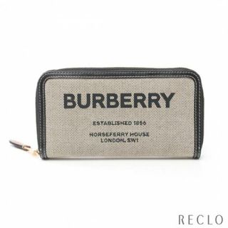 バーバリー(BURBERRY)のホースフェリープリント ラウンドファスナー長財布 キャンバス レザー ベージュ ブラック(財布)