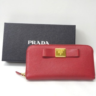 美品 PRADA プラダ 長財布 財布 ウォレット ラウンドファスナー レッド 赤 レザー レディース メンズ ファッション 1ML506 USED