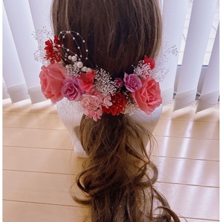 花束みたいな髪飾り♡サーモンピンク 1点限り(ヘッドドレス/ドレス)