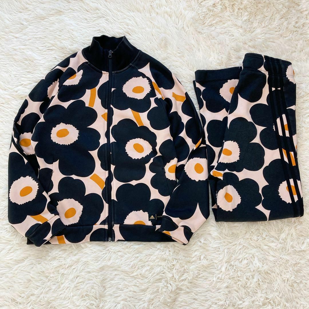 adidas　marimekko　上下　セットアップ　花柄　黒系　L M 裏起毛