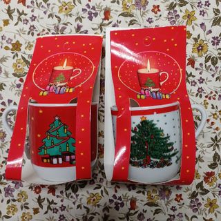 クリスマス　キャンドル２個セット　陶器カップ(アロマ/キャンドル)