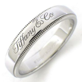 ティファニー(Tiffany & Co.)のティファニー Tiffany & Co. リング ノーツ ミルグレイン バンド 4mm ロゴ シグネチャー PT950 14号 【中古】(リング(指輪))