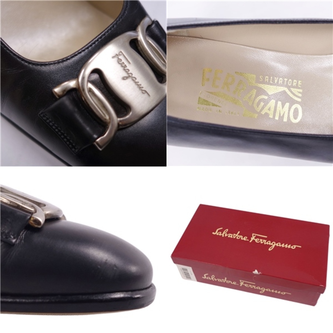 Salvatore Ferragamo(サルヴァトーレフェラガモ)のサルヴァトーレ フェラガモ Salvatore Ferragamo パンプス ヒール ロゴ金具 カーフレザー シューズ レディース 7D(24.5cm相当) ブラック レディースの靴/シューズ(ハイヒール/パンプス)の商品写真