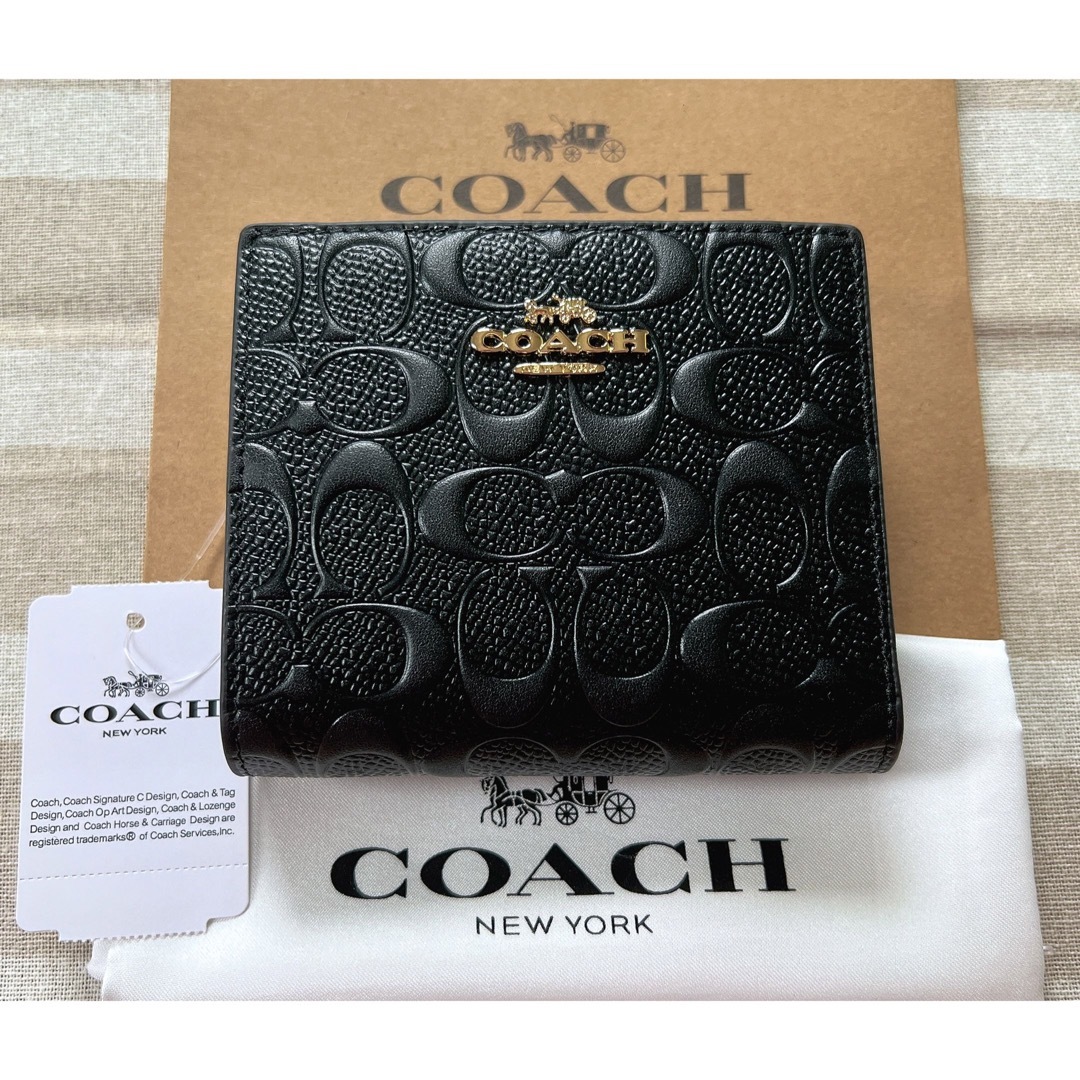 大人気！！COACHコーチ折りたたみ財布　レディースのブラック色新品財布