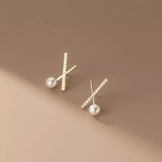 アーカー(AHKAH)の【p14】cross line pearl pierce silver925(ピアス)