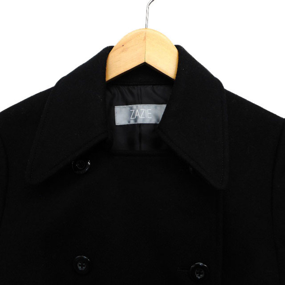 ZAZIE(ザジ)のザジ Pコート ピーコート アウター ショート ダブル ウール 無地 38 黒 レディースのジャケット/アウター(ピーコート)の商品写真