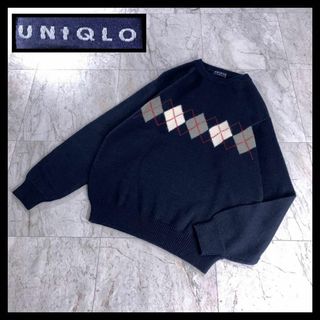 ユニクロ(UNIQLO)の90s 古着 オールドユニクロ 紺タグ アーガイル ニット セーター ネイビー(ニット/セーター)