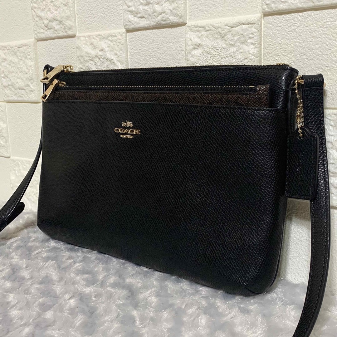 美品】COACH コーチ ショルダーバッグ PVCレザー ヘリテージロゴ 黒-