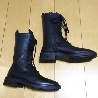 【未使用】ZARA サイドジップ ショートブーツ 38 黒 レースアップ