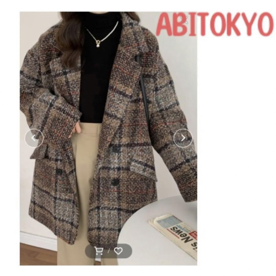 ABITOKYO(アビトーキョー)の新品　アビトーキョー　ビックシルエットダブルボタンチェック柄ピーコート レディースのジャケット/アウター(ピーコート)の商品写真