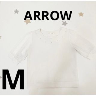 アロー(ARROW)のARROW アロー トップス カットソー 白 ホワイト 5部袖 シースルー(カットソー(長袖/七分))