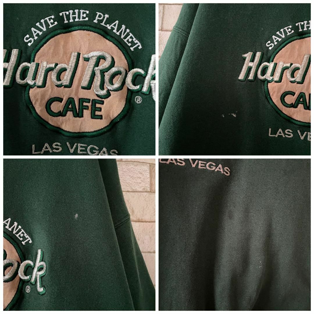 ハードロックカフェ スウェット USA製 刺繍ロゴ 裏起毛 緑 M