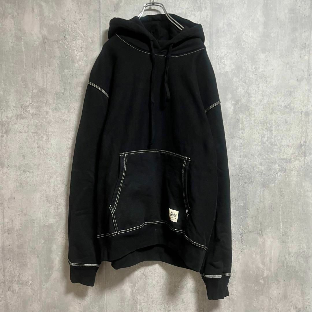 stussy contrast stitch label hoodie ブラック