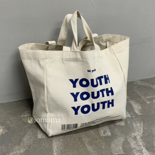 youth ロゴ キャンバストート 帆布 きなり 綺麗 美品 大容量 安い 青(トートバッグ)