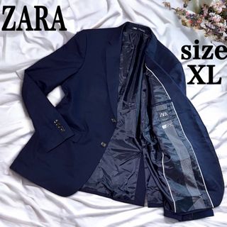 ザラ(ZARA)のZARA テーラードジャケット シングル 2ボタン ネイビー XL (テーラードジャケット)